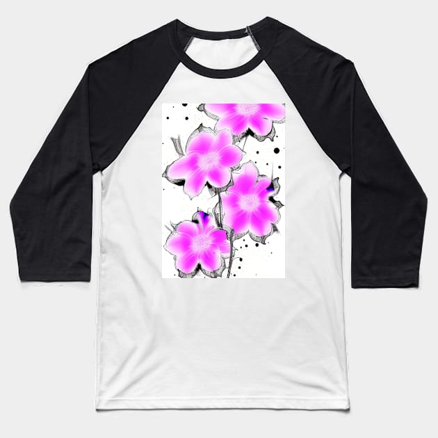 BEAUTIFUL PINK, BLUE  AND BLACK FLORAL PRINT Baseball T-Shirt by sailorsam1805